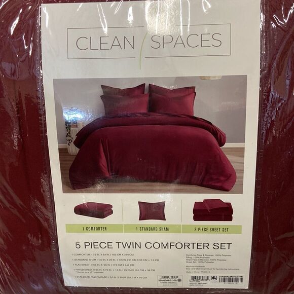 Clean Space 5 Piece Twin Comforter Set. Color: Red - Picture 6 of 6